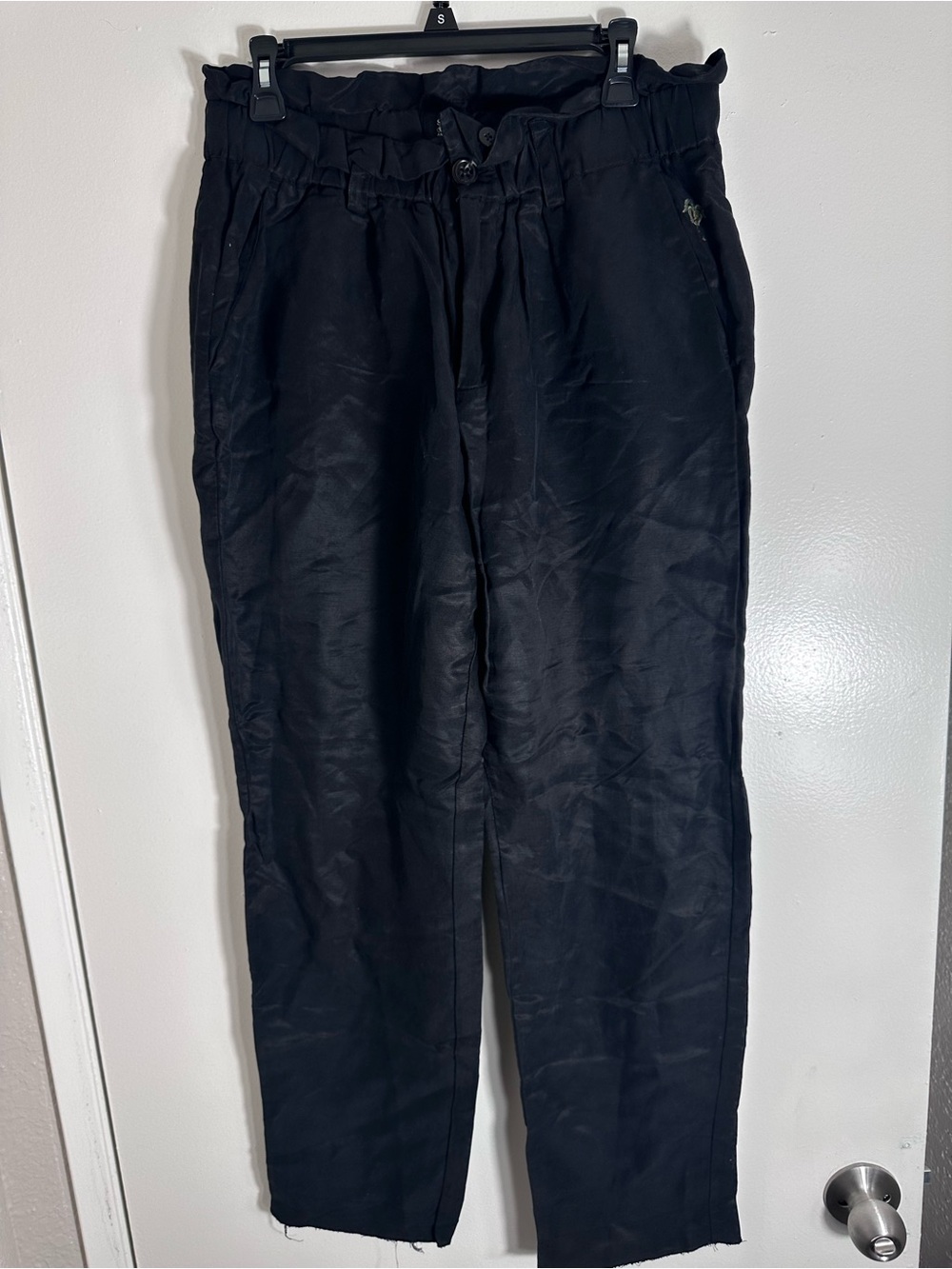 Scotch & Soda Black Paperbag Waist Trousers Linen Blend